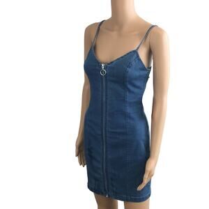 IRIS Denim Zip-Up Tube-Dress with Adjustable Shoulder Straps Size M